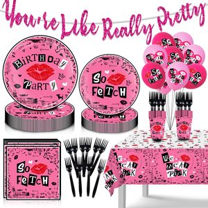 Ensemble de fête à thème de film You're Like Really Pretty Banner Balloons Nappe Assiettes Serviettes Tasses Fourchettes Filles Décoration de fête d'<span class=keywords><strong>anniversaire</strong></span> - Product Image 1