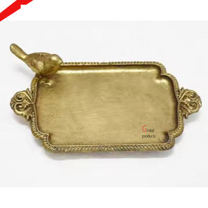 Plateau de service en métal doré au design attrayant avec poignée en forme de feuille pour la décoration de l'hôtel - Product Image 4