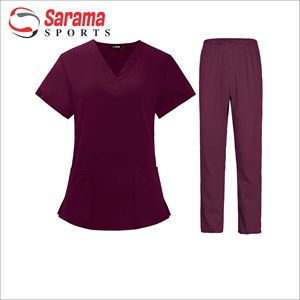 Vente en gros Ensembles d'uniformes d'infirmière d'hôpital Longs gommages médicaux Col à capuche Parka Motif de boutons Décoration Tissu tricoté Coton - Product Image 2