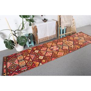 Turkish <b>Runner</b> Rug, 2.5x9.8 ft Vintage Rug, <b>Red</b> Kilim Wool Rug - Product Image 4