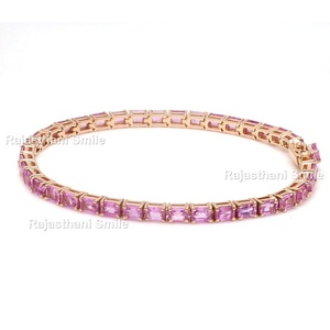 Saphir rose naturel 14K or rose massif taille émeraude pierres précieuses Bracelet de tennis 4x3mm cadeau de fête de mariage pour femme - Product Image 4