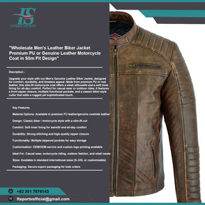 Wholesale <b>Men's</b> <b>Leather</b> Biker <b>Jacket</b> | Slim Fit Genuine or PU <b>Leather</b> Motorcycle Coat | Custom Logo Outerwear Supplier - Product Image 4