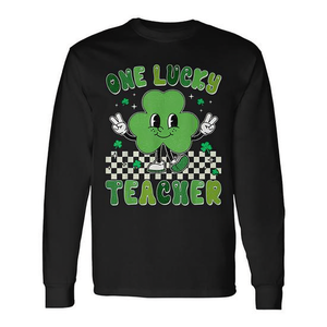 T-shirt a maniche lunghe Groovy per il giorno di San Patrizio One Lucky Teacher Shamrock Face - T-shirt promozionale - Product Image 2