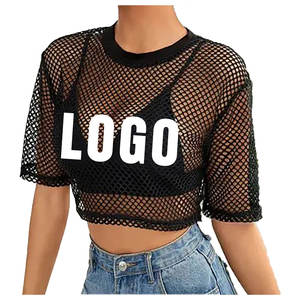 Precio razonable Venta caliente Mujeres Malla boxy Transpirable Crop Top Diseño personalizado Mujeres Crop Top Street Wear Crop Top - Product Image 6