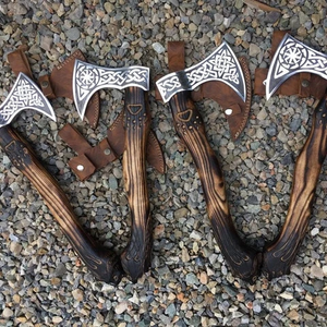 Custom Hand Forged Damascus Steel Viking <b>Axe</b> with Battle Ready Decorative Leather Sheath <b>Wood</b> Handle Engraving Industrial Grade - Product Image 1