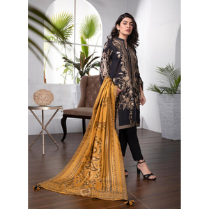 Haute qualité traditionnelle femmes brodées 3 pièces point Salwar Kameez costumes robes en lin pakistanais pour les fêtes adultes - Product Image 2
