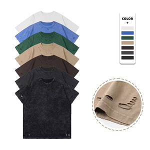 เสื้อสตรีทแวร์ขายส่ง ผ้าโพลีเอสเตอร์/คอตตอนเนื้อหนัก 300GSM ล้างสีแบบแอซิดวอช ทำลายแบบดิสเทรส สกรีนลายตามสั่ง แขนสั้น ทรงโอเวอร์ไซส์ สำหรับผู้ชาย - Product Image 1