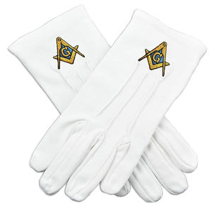 Guantes de Algodón Suave Blancos de Alta Calidad con Logotipo de Brújula Cuadrada para Uso Diario y al Aire Libre en Invierno, Regalia Masónica al por Mayor - Product Image 2