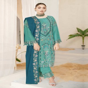 NAYAB Ramsha - Conjunto de 3 Piezas de Lujo, Hecho a Mano, Bordado, de Chifón Multicolor, para Bodas y Fiestas, Diseño Indio-Pakistaní, Sin Costuras - Product Image 3