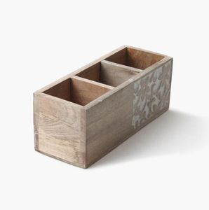 Best Sale Handcrafted Wooden 3 Compartment Floral Design Cutlery Holder at Cheap Price From India - Product Image 6