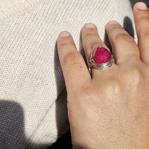 Checker Cut Tear drop rubí ágata piedra preciosa anillo de plata - Product Image 4