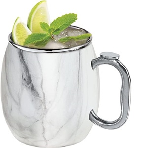 Tasse de Mule de moscou en métal en acier inoxydable, marbre blanc avec poignée facile, tasse de café pour cadeau de mariage, ornement, jus de Cocktail - Product Image 1