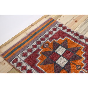 Alfombra Turca Vintage de 2.8x12 pies (85x365 cm), Alfombra Geométrica Roja Anaranjada Herki - Product Image 5