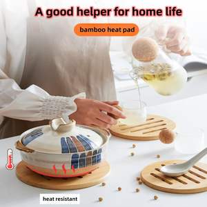 Almohadillas calientes, salvamanteles, salvamanteles de madera de bambú sólido para platos calientes y ollas con almohadillas antideslizantes, almohadillas resistentes al calor, salvamanteles para tetera, 4 Uds. - Product Image 2
