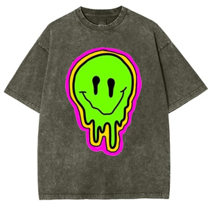 Venta al por mayor de los hombres de lavado ácido camisetas de serigrafía personalizada Streetwear estilo Hip Hop 100% algodón - Product Image 5