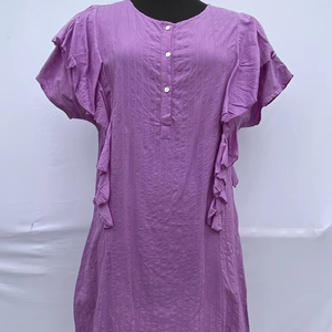 เดรสผ้าคอตตอนคอวีเอวพองสไตล์ตะวันตกงานทำมือสี100% ออกแบบได้อย่างสวยงาม - Product Image 1