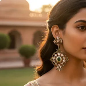 Pendientes de Gota con Esmeralda y Baño de Oro, Elegantes, para Mujer, Accesorio de Joyería - Product Image 1