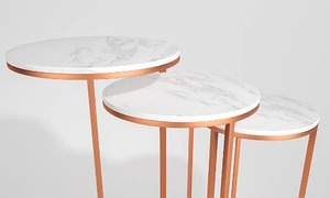 Ensemble de Tables gigognes Café Corps électrolytique Tables modernes Affichage de salon Ensemble de Tables d'appoint portables faciles Dessus en marbre blanc - Product Image 2