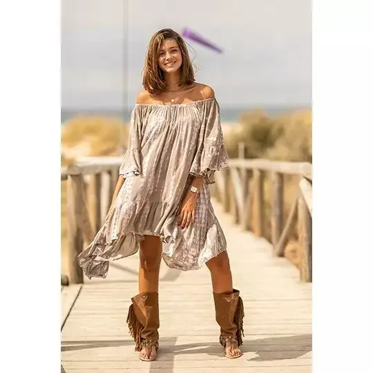 Vestido corto informal de verano con escote triangular para mujer, minivestido bohemio elegante, ropa de playa, talla grande