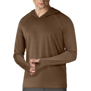 Brown Solid Color Autumn Bodybuilding <b>Workout</b> <b>Hoodies</b> Long Sleeve Regular Fit Thumb Hole Eco-Friendly Gym - Product Image 1