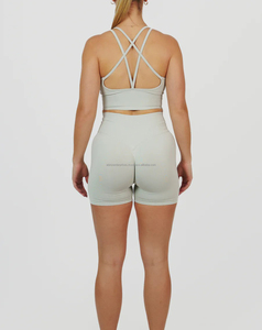 Conjunto de Yoga de Alto Soporte para Mujer, Bra y Short sin Costuras, Diseño Personalizado, Color Sólido, Ecológico, Transpirable, Ajuste Ceñido, MOQ Bajo - Product Image 2