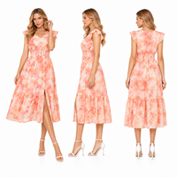 Robe midi décontractée pour femme à imprimé floral, col en V, taille haute, coupe trapèze, respirante, élégante, à manches courtes, pour l'été et l'hiver, idéale pour les vacances
