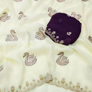 Saree de seda de gasa pura India estilo Bollywood con borde de encaje bordado y pieza de blusa, Sari de fiesta. - Product Image 1