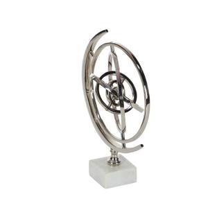 Globe Décoratif Armillaire en Aluminium Argenté avec Base en Marbre ou Sphère Armillaire Stella Eve ou Base Decmode Moderne - Product Image 5