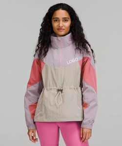 Conception personnalisée Veste de pluie légère à fermeture éclair Coupe-vent imperméable à blocs de couleurs pour femmes - Product Image 1