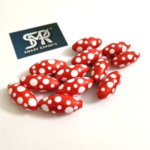 Figurines d'anges ovales en résine à pois rouges faites à la main, finition lisse pour bracelets, colliers et accessoires d'art DIY - Product Image 6