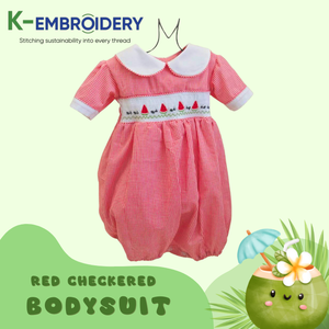 K-bordado ODM ropa para niños hermosos monos a cuadros rojos trajes monos patrón sólido Smocked SBS116 - Product Image 5