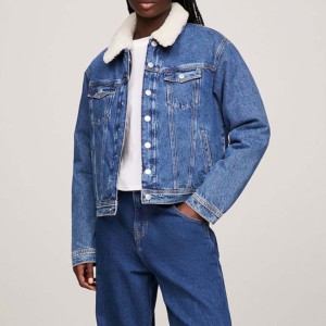 Chaqueta vaquera de moda para mujer, conjunto de una pieza de pantalones vaqueros, conjuntos a juego ajustados de otoño, ropa de calle informal, chaqueta con forro polar de invierno - Product Image 4