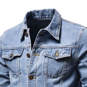 Vente en gros Veste en jean en pur coton pour hommes Vestes en jean à manches longues personnalisées pour hommes en bleu déchiré, pré-lavé et enduit - Product Image 3