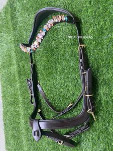 หนังม้าอิตาเลี่ยนกายวิภาคศาสตร์ม้า Bitless สนับแข้งไอซ์แลนด์พร้อมคลิปสแน็ปทองเหลืองแข็งและอุปกรณ์ม้าคริสตัลสายรุ้ง - Product Image 3