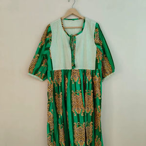 Robe longue décontractée à col en V et manches longues, imprimé tigre, coupe ample, en coton, pour l'été et les fêtes - Product Image 1