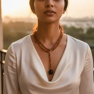 Collier lariat en perles de cornaline pour femmes, plaqué or, bijoux tendance en pierres précieuses avec perles et diamants pour les mariages, cadeaux - Product Image 2