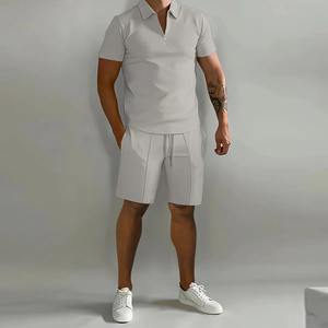 <b>Men's</b> Casual Sports Wear Solid Color Polo Shirt Lapel Vertical Strips <b>Short</b> Sleeve Pants <b>Shorts</b> Winter Fashion Loose Fit Formal - Product Image 4