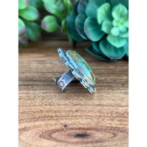 Anillo Ajustable Greg Perry Thunder Mountain con Turquesa y Plata de Ley, Bisel de Acero Inoxidable, Talla 8.5, Regalo - Product Image 4