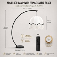 Lampe de sol LED de luxe sans fil rechargeable à arche, avec hauteur réglable et abat-jour en tissu à franges, idéale pour les mariages, les événements et les hôtels