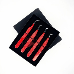 สินค้ามาใหม่ Somofy Enterprises แหนบต่อขนตาแบบมืออาชีพสีแดงประกายวิบวับ ขนาด 10 มม. ปลายโค้ง 90 องศา ทำจากสแตนเลสสตีล ปลายเรียบ - Product Image 2