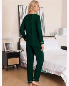 ชุดนอนโมดอลแขนยาวลำลองสำหรับผู้หญิงชุดใส่อยู่บ้านคอวีติดกระดุม S-XXL ขนาดชุดนอนผ้าทอเพื่อนเจ้าสาว - Product Image 5