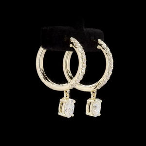 ต่างหูเพชรรูปวงรี0.97 CT อันสง่างามสำหรับผู้หญิงต่างหูเพชรสีเหลืองทอง14K VVS-VS ชัดเจนสำหรับผู้หญิง - Product Image 1