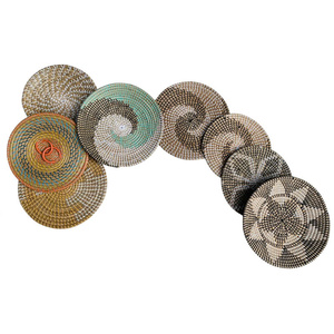 Ensemble de cinq panier mural tissé classique fait à la main décor jacinthe d'eau naturelle jonc de mer 7 pièces Collection d'art mural - Product Image 4