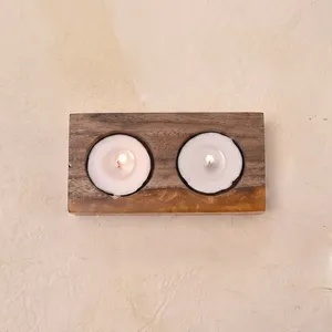 Support de bougie chauffe-plat rectangulaire en bois d'acacia, fait main, sans gouttes, pour décoration intérieure, source de lumière sans parfum - Product Image 3