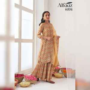 Traje de Mujer Listo para Usar, Estampado en Relieve, Elegante, para Fiesta, Tradicional, para Todas las Temporadas, Conjunto de Top, Palazzo y Dupatta Floral - Product Image 1