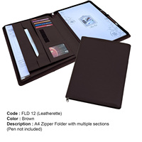 Porte-cartes multifonctionnel A4 PU à fermeture à glissière Porte-cartes mémo Note Padfolio Folder Document Case Organizer Business