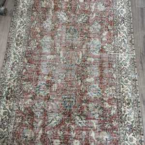 3.6x5.7 ft Vintage Rug, <b>Brown</b> Check Turkish Rug <b>Wool</b> - Product Image 3
