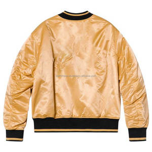 Trending Handmade Custom Satin Eco-Friendly Lightweight Gold Bomber <b>Jacket</b> for <b>Men</b> Ribbed Hem Side Waist Pockets Zipper Closure - Product Image 2