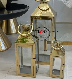 Linterna de suelo de diseño único con acabado dorado de lujo festivo Ramadán Eid Hajj vajilla decorativa para fiestas decoraciones de mesa - Product Image 3