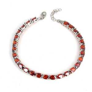 925 Sterling Silver Tennis <b>Bracelet</b> with Small Oval <b>Ruby</b> Stone 18K Gold Religious Charm for Gift - Product Image 2